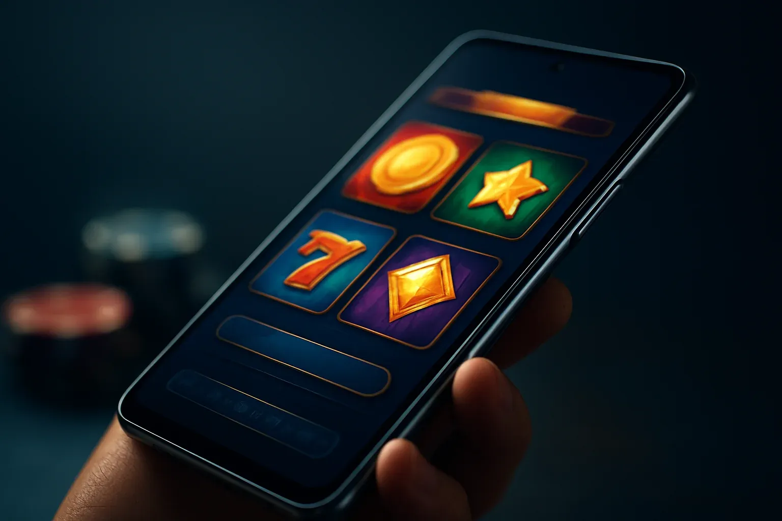Flagship Android smartphone displaying a premium casino app interface